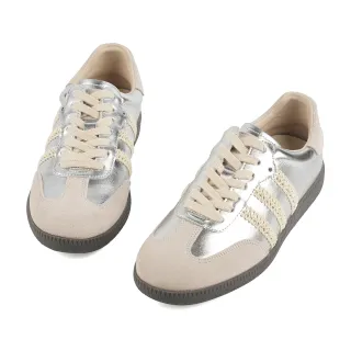 【SANDARU 山打努】休閒鞋 側織帶拼接麂皮綁帶德訓鞋(銀)