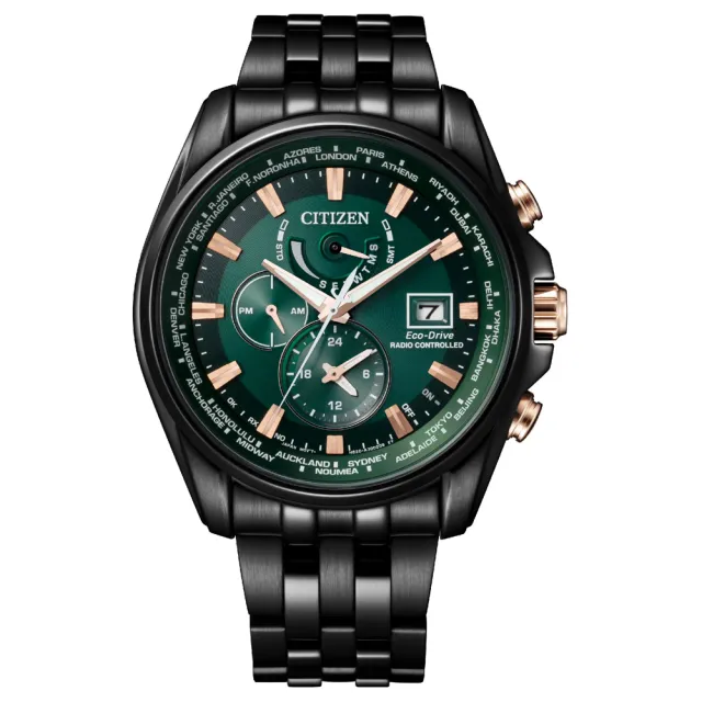 【CITIZEN 星辰】GENTS 二地時間電波光動能石英錶 男錶/44.3mm 雙11 (AT9128-87X)