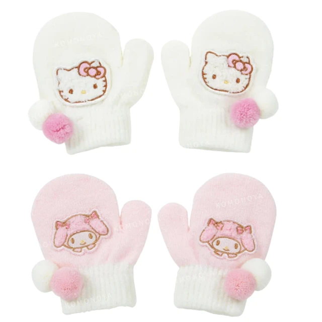 小禮堂 Sanrio 三麗鷗 兒童絨毛連指手套 - 大臉 冬日特輯 Kitty 美樂蒂(平輸品)