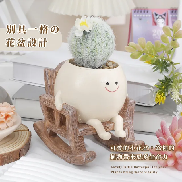 【花世界】笑臉搖椅多肉花盆(園藝 仙人掌 陽台 綠植 辦公室 栽培盆 造景盆 庭院 盆栽 客廳 辦公室 廁所)