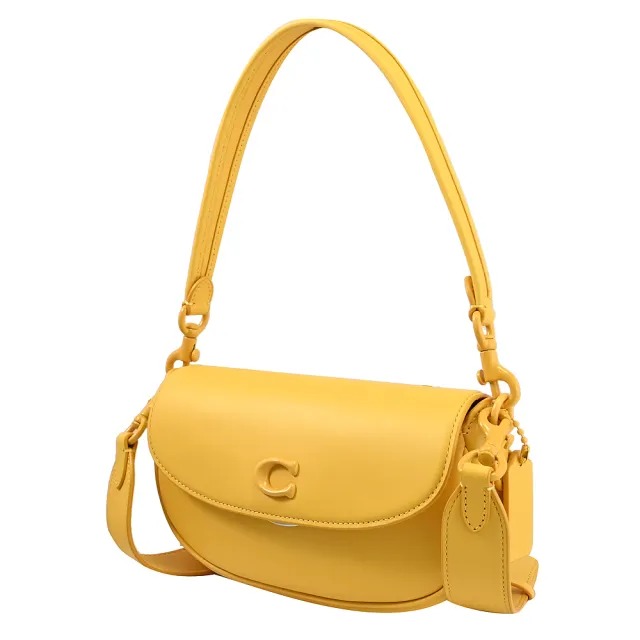 【COACH】專櫃款 EMMY 23 金屬C字LOGO肩斜晚宴包馬鞍包兩用包(黃)