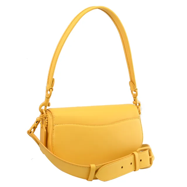 【COACH】專櫃款 EMMY 23 金屬C字LOGO肩斜晚宴包馬鞍包兩用包(黃)