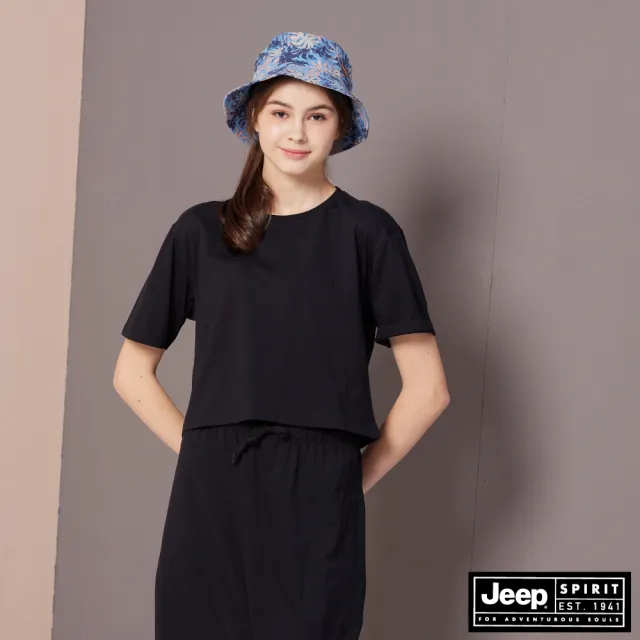 【JEEP】女裝 素面隨性風格純棉短袖T恤(黑色)