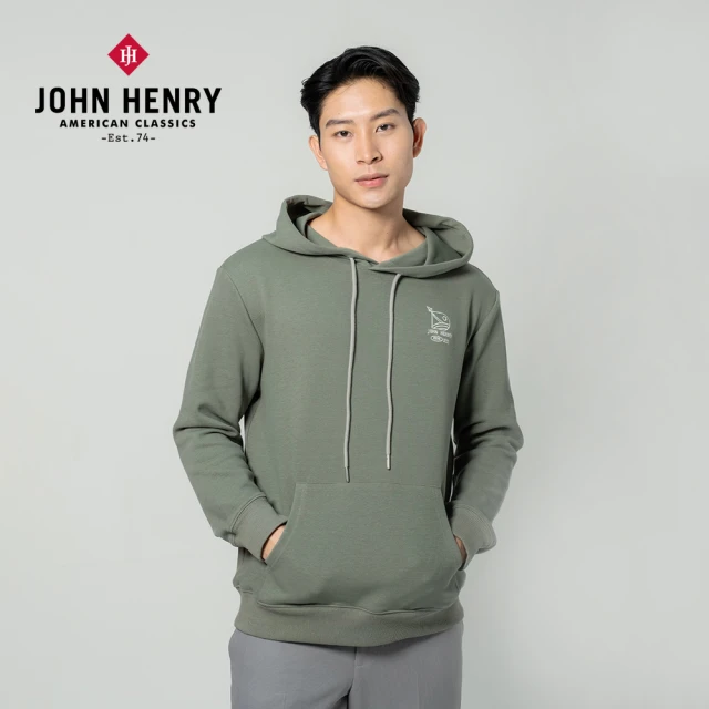 JOHN HENRY 火箭刺繡連帽T恤-綠色