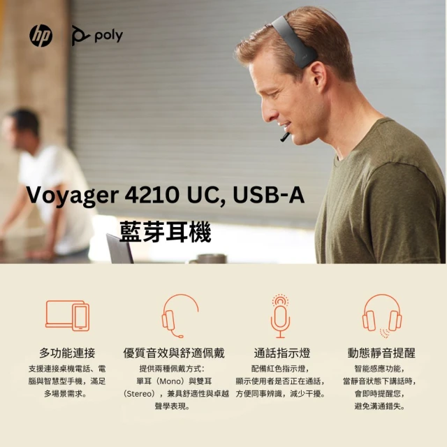 【Poly】Voyager 4210 UC USB-A(藍芽耳機)