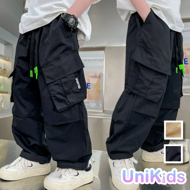 UniKids 現貨 中大童裝工裝長褲 純色休閒褲 男大童裝 VP9023(卡其 黑)