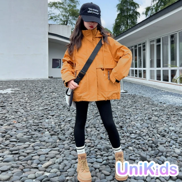 UniKids 現貨 中大童裝長袖連帽外套 工裝登山服鋒衣夾克風衣 女大童裝 CVT066(向日葵黃)