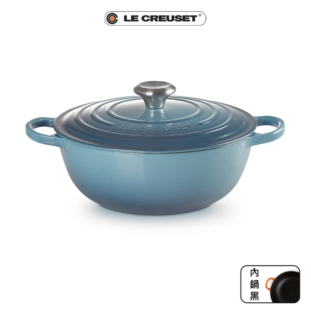 Le Creuset 典藏琺瑯鑄鐵鍋媽咪鍋26cm(水手藍-鋼頭-內鍋黑)