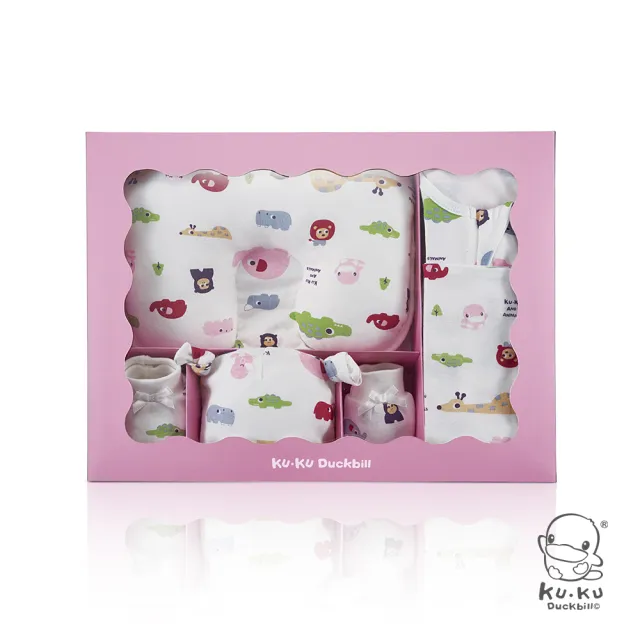 【KU.KU. 酷咕鴨】動物派對懶人包巾彌月禮盒10件組(藍/粉)