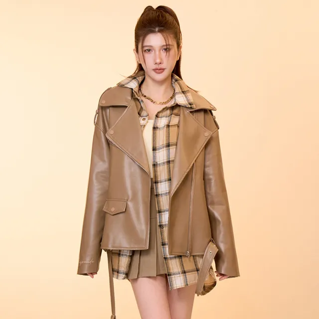 【MAJOR MADE】高級時髦扎實皮外套(皮衣/女裝外套/穿搭外套)