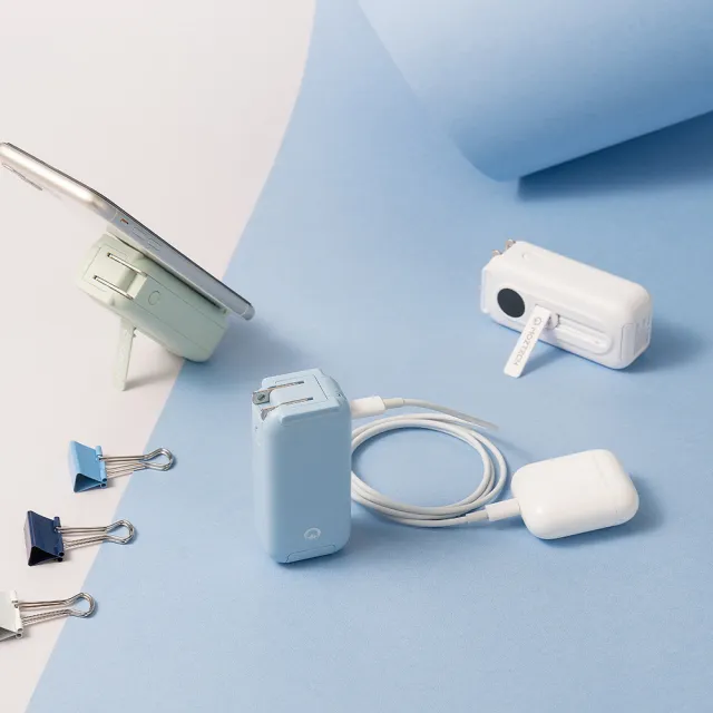 【Moztech】太空艙 5000mAh PD18w 雙孔輸出 輕巧多功能口袋行動電源＋抗震收納包(自帶頭/Lightning接頭)