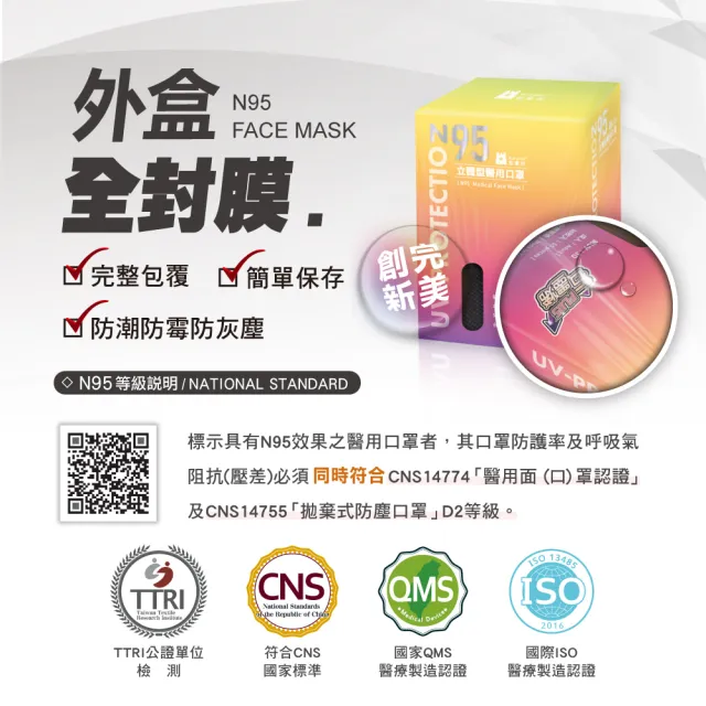 【藍鷹牌】N95 3D成人立體型石墨烯醫用口罩 50片x2盒