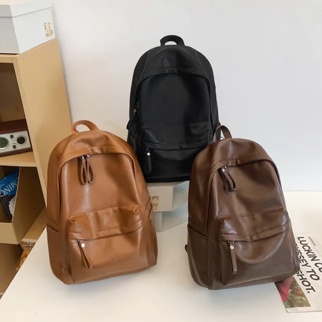 【Starshop】PU軟皮後背包 通勤雙肩包 大學生書包 男女通用旅行背包 媽媽包 女包(旅行/通勤