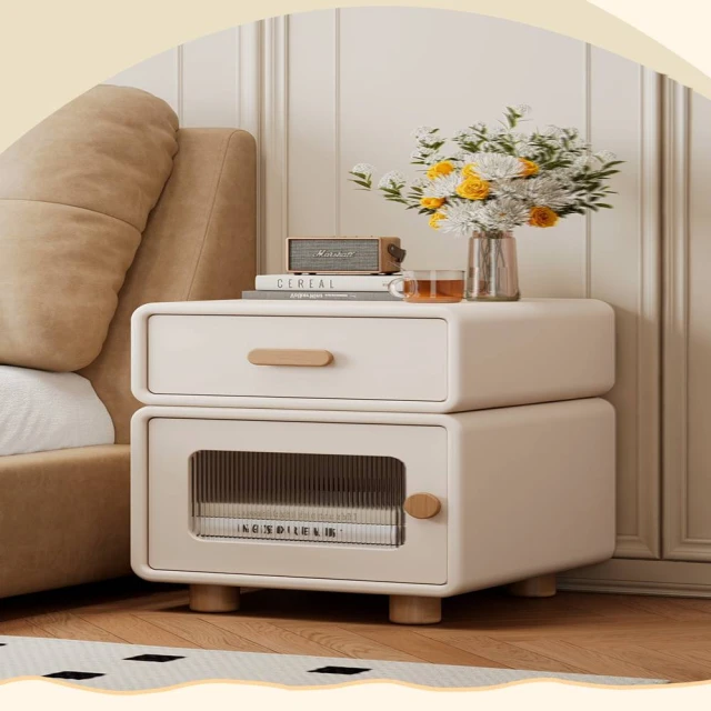 臻品購 雙抽實木床頭櫃 輕奢床邊櫃 超窄收納櫃(碳素鋼櫃腳 