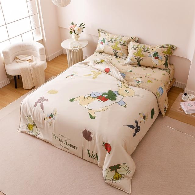 【PETER RABBIT 比得兔】田園樂-加大60支天絲兩用被床包組(正版授權/天絲/四件組/比得兔與V&A博物館)