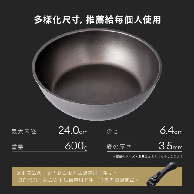 【Aimedia 艾美迪雅】鈦合金不沾鍋兩件組-可拆卸手把/24公分深型鍋(把手可拆卸式、200萬次耐磨測試)