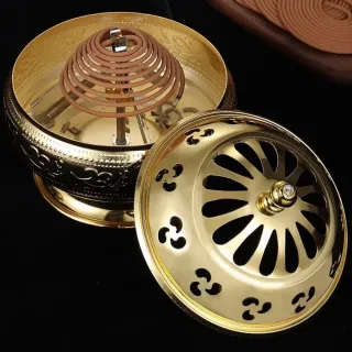 金屬古風禪意盤香爐-加大款(開運 香插 香座 香盤 熏香爐 檀香爐 沉香爐)