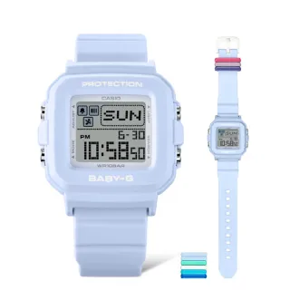 【CASIO 卡西歐】色彩繽紛像素動畫方型腕錶 藍 39mm(BGD-10L-2)
