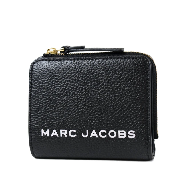 MARC JACOBS 馬克賈伯 專櫃款 白色LOGO荔枝紋對開釦式短夾-黑色