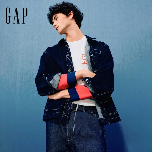 GAP 男裝 純棉翻領牛仔外套-深色水洗(723058)