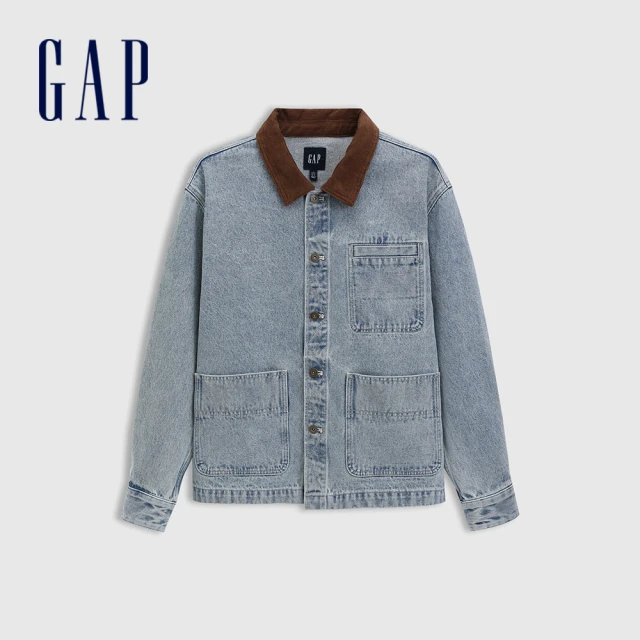 GAP 男裝 純棉翻領牛仔外套-淺色水洗(723058)