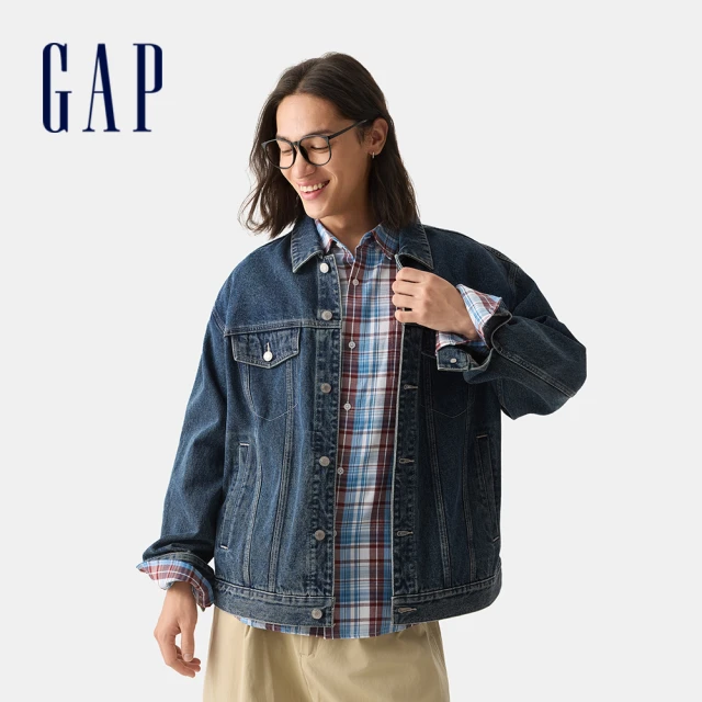 GAP 男裝 純棉翻領牛仔外套-中度水洗(723088)