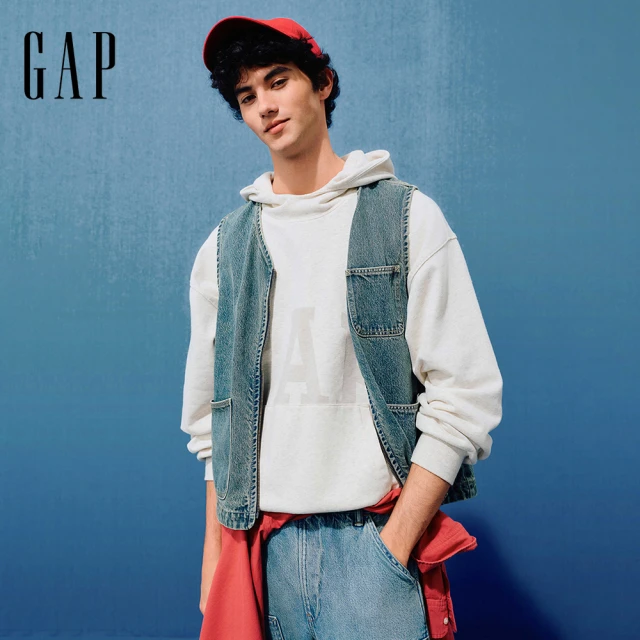 GAP 男裝 純棉V領牛仔背心外套-中度水洗(723091)