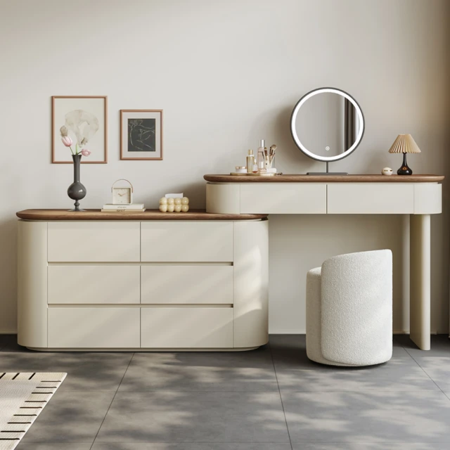 hoi! 好好生活 林氏木業北歐簡約收納伸縮化妝桌 AC2C