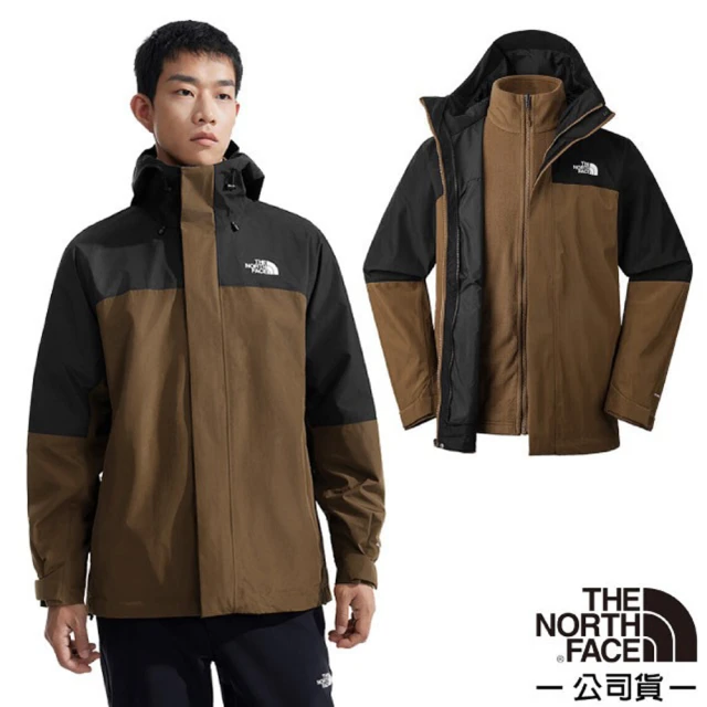 The North Face 男 DRYVENT 防水透濕二合一兩件式連帽保暖外套.夾克.風衣(89ZP-5EX 煙燻褐/黑)