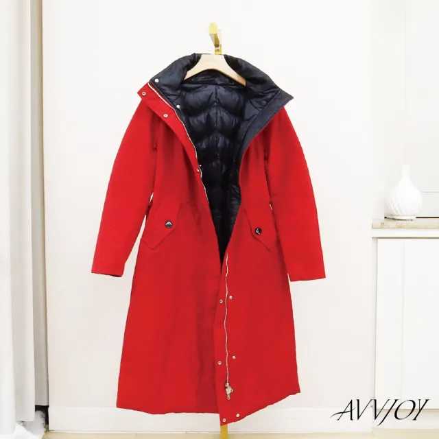 【AVVJOY 艾薇卓爾】雙面穿長版羽絨服(外套 大衣 麵包服  連帽外套 羽絨外套 長版羽絨外套 CLA0404OW)