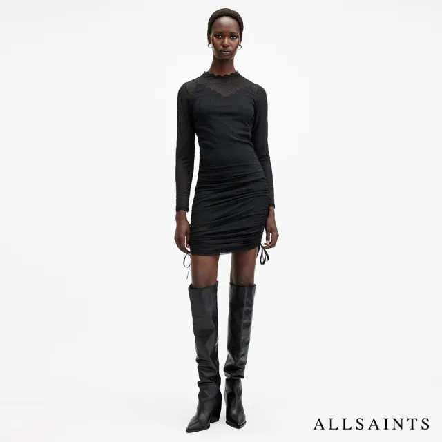 【ALLSAINTS】ADARA 圓點薄紗蕾絲短洋裝 W241DB(貼身版型)