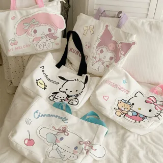 【SANRIO 三麗鷗】交換禮物 三麗鷗造型大容量帆布包單肩包購物袋(酷洛米/凱蒂貓/美樂蒂/大耳狗/帕恰
