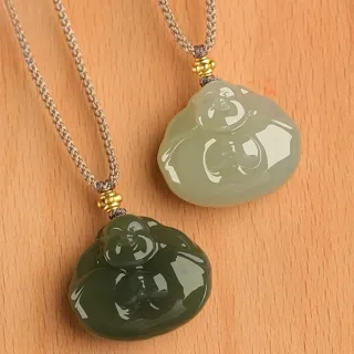 【MoonDy】彌勒佛玉墜 守護神 招財納福 保平安 玉珮 飾品 和田玉項鍊 吊墜 交換禮物 項鍊 玉石 配件