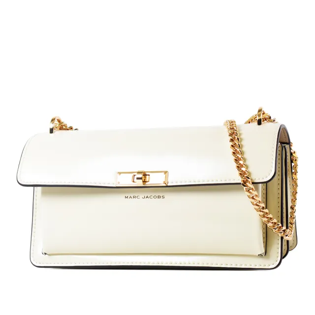 【MARC JACOBS】專櫃款 CROSSTOWN 牛皮旋鈕翻蓋肩背/斜背二用包-棉花白