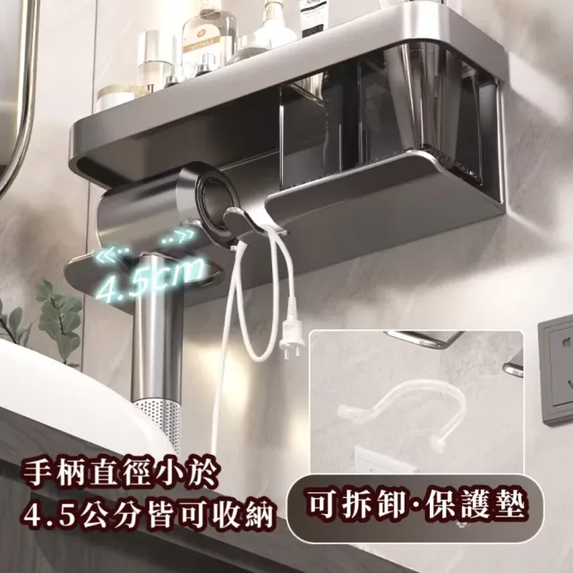 免打孔壁掛吹風機置物架(分格 浴室 刷具收納 面紙架 風筒架 瀝水 可拆卸 通用 化妝品 牙刷架)