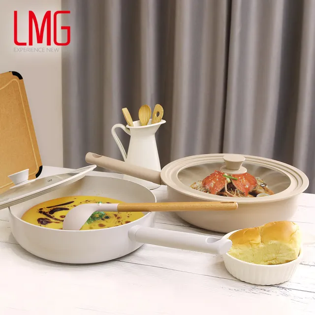 【LMG】ALBEE聯名｜奶茶不沾炒鍋附蓋28cm-IH爐可用鍋(不沾鍋 適用各種爐具)