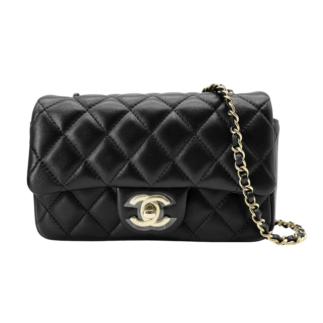 CHANEL 香奈兒 Mini Coco 菱格羊皮金釦斜背包-18cm(AS5219-黑)