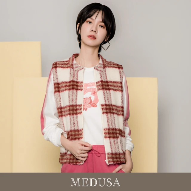 MEDUSA 曼度莎 現貨-紅色格紋鋪棉毛背心外套（M-XL）｜女鋪棉外套 女保暖背心(501-20408)