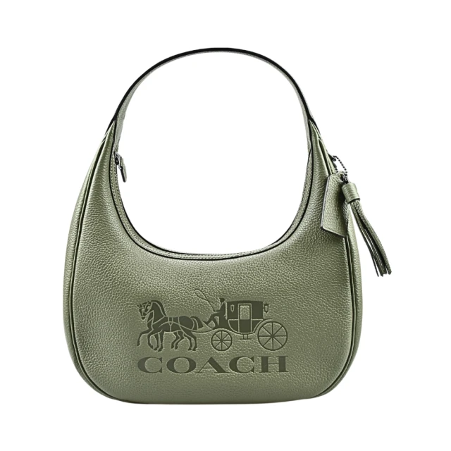 COACH CARMEN荔枝紋馬車Logo壓印肩背/半月包(軍綠色)