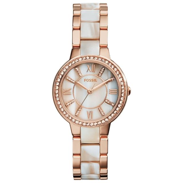 【FOSSIL】復古貴氣晶鑽陶瓷大理石渲紋腕錶-白/30mm(ES3716)