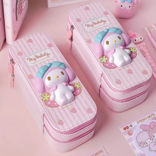 【SANRIO 三麗鷗】正版授權 雙層鉛筆盒 3D立體三麗鷗 美樂蒂 酷洛米 大耳狗 文具收納(立體圖案 療癒鉛筆盒)