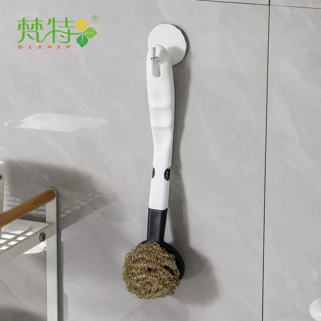 【梵特】防傷塗層銅絲鋼絲球長柄洗鍋刷-附替換頭2入(清潔刷/萬用刷/多功能)
