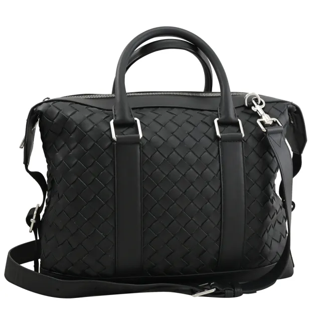 【BOTTEGA VENETA 寶緹嘉】簡約經典手工編織牛皮大容量商務包公事包兩用包(藍黑)