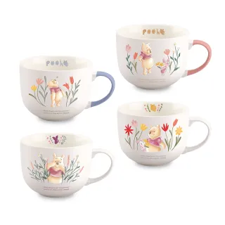 【SENSE LAB·好感製所】Disney迪士尼 花草維尼大容量陶瓷馬克杯500ml(4款一組/也可當湯杯/對杯)