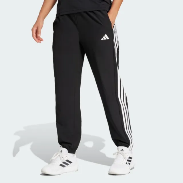 【adidas 愛迪達】長褲 女 運動褲 慢跑 吸排 WE 3S WOVEN PT 黑白 JI8313