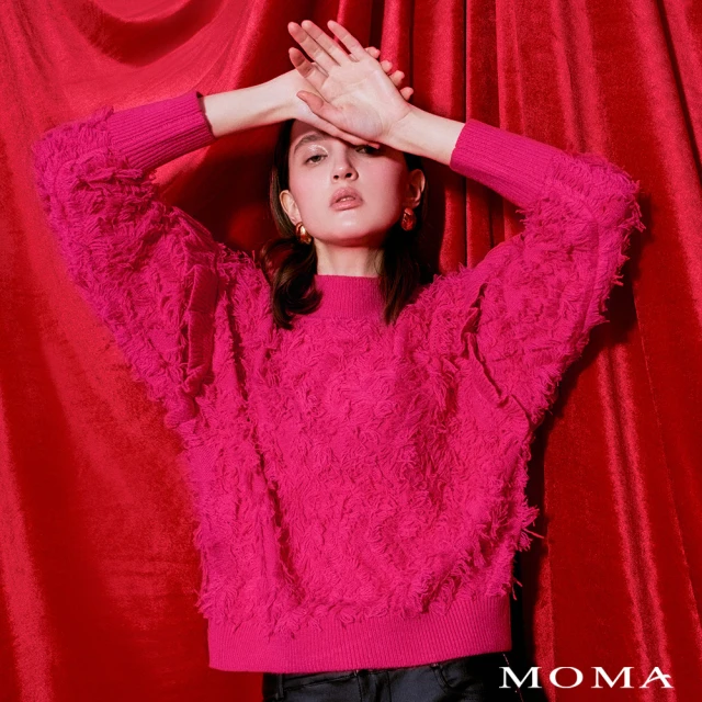 MOMA 甜美感立體毛鬚小立領毛衣(桃色)