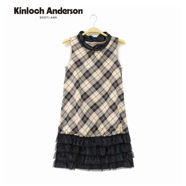 Kinloch Anderson 格紋拼接網紗抓皺無袖背心 金安德森女裝(KA0265702 卡其)