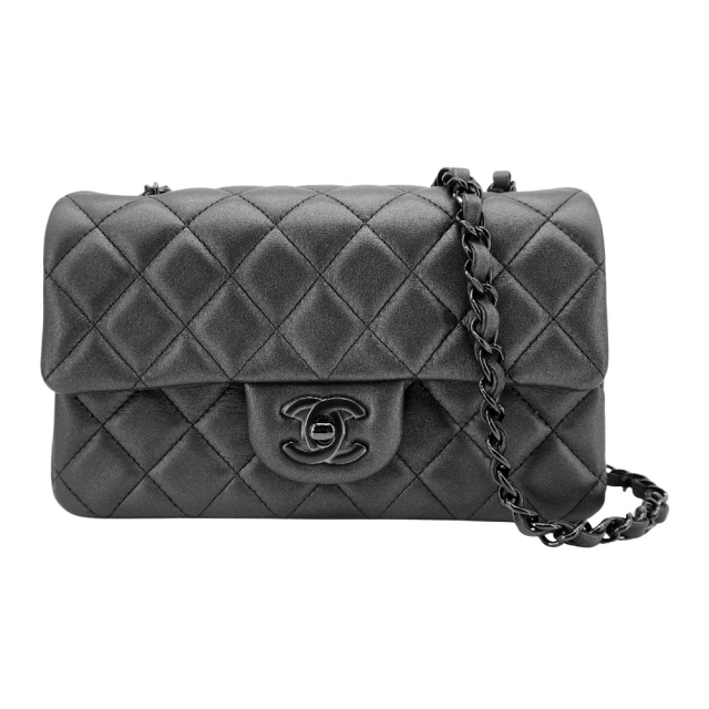 CHANEL 香奈兒 Mini Flap 菱格羊皮黑雙C斜背包-20cm(A69900-黑)