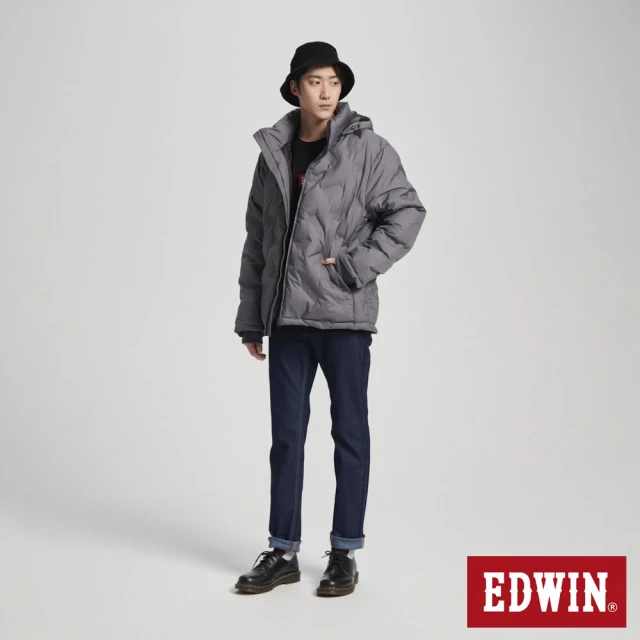 EDWIN 男裝 印花壓印防寒連帽外套(灰色)