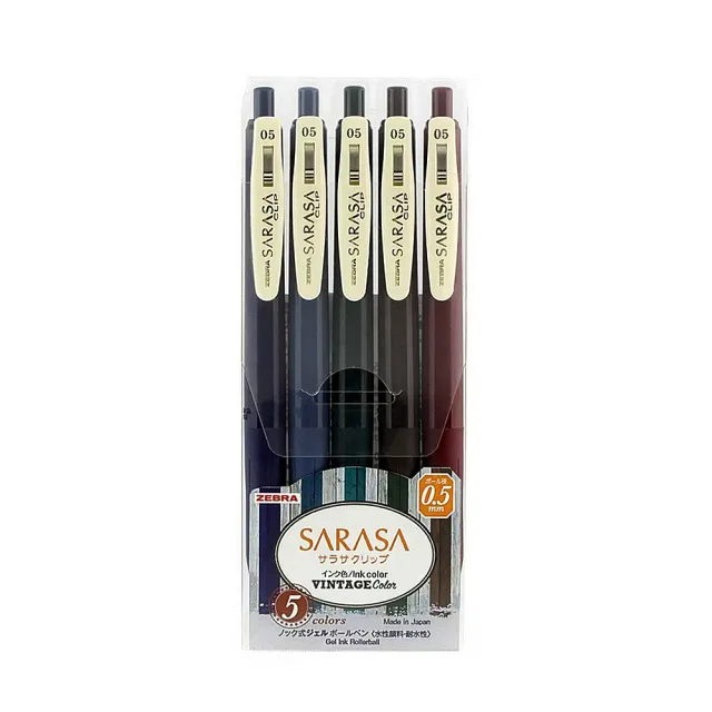 【ZEBRA 斑馬牌】SARASA CLIP 0.5mm 水性 典雅風 鋼珠筆 5支/盒 JJ15-5C-VI